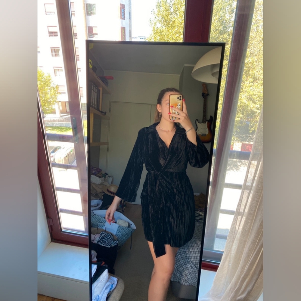 Women's V-neck Long Sleeve Velvet Dress